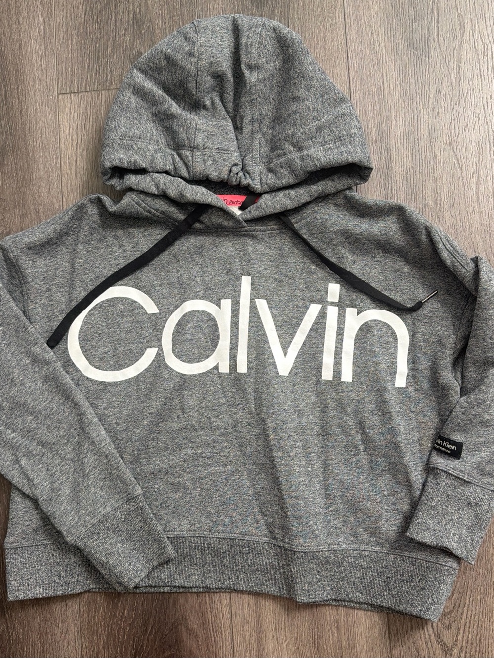 Calvin Klein Gray Cropped Hooded Sweatshirt - women’s performance Pullover M